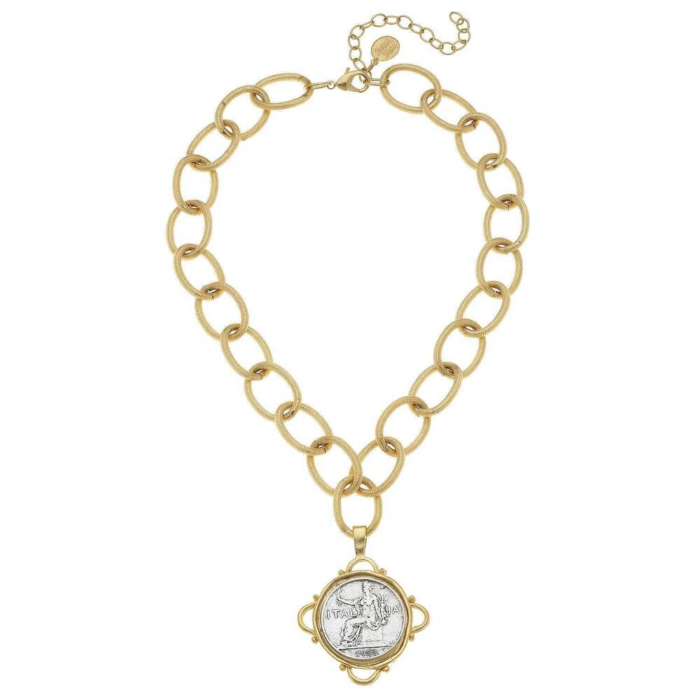 NEW SUSAN SHAW women's italian coin chain necklace in gold/silver
